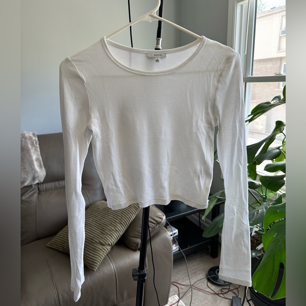 Talula Ribbed White Long Sleeve Top